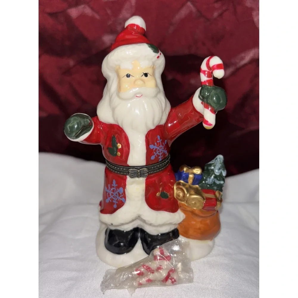 Vtg Christmas Porcelain Hinged Trinket Boxes‎ Santa Snowman W/ Special Gifts 2pc